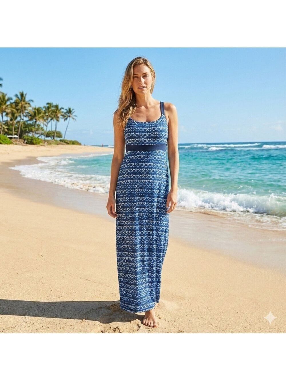 EDDIE BAUER Jersey Knit ‘Aster’ Maxi Dress Crossover Back Wide Straps US Sz XS